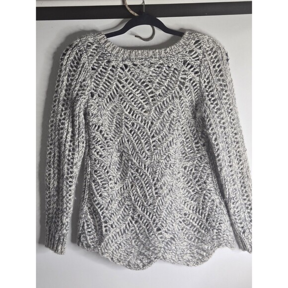 LOFT Heather Gray Open Knit Winter Sweater P/S-Alpaca/Wool Blend-Scalloped edge - Picture 5 of 5